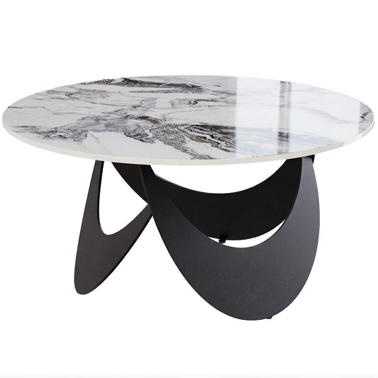 Sintered Stone Coffee Table | 80x80x40cm | Heat-Resistant | Impermeable | Welded Metal Frame | Adjustable Feet | White & Black