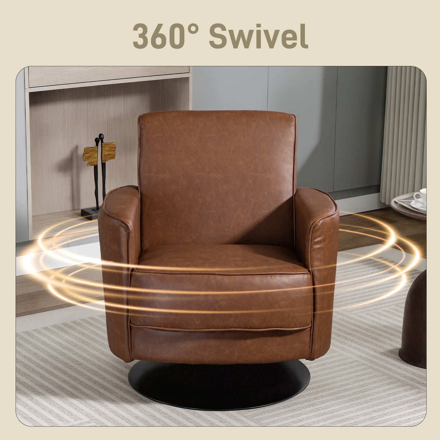 Upholstered Swivel Accent Chair with Thick Padding, Brown