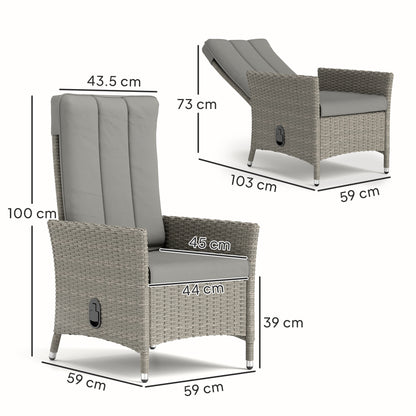 Rattan Garden Recliner Chair, Wicker Reclining Armchair with Adjustable Backrest and Cushion, Outdoor Lounge Sun Lounger with Armrests