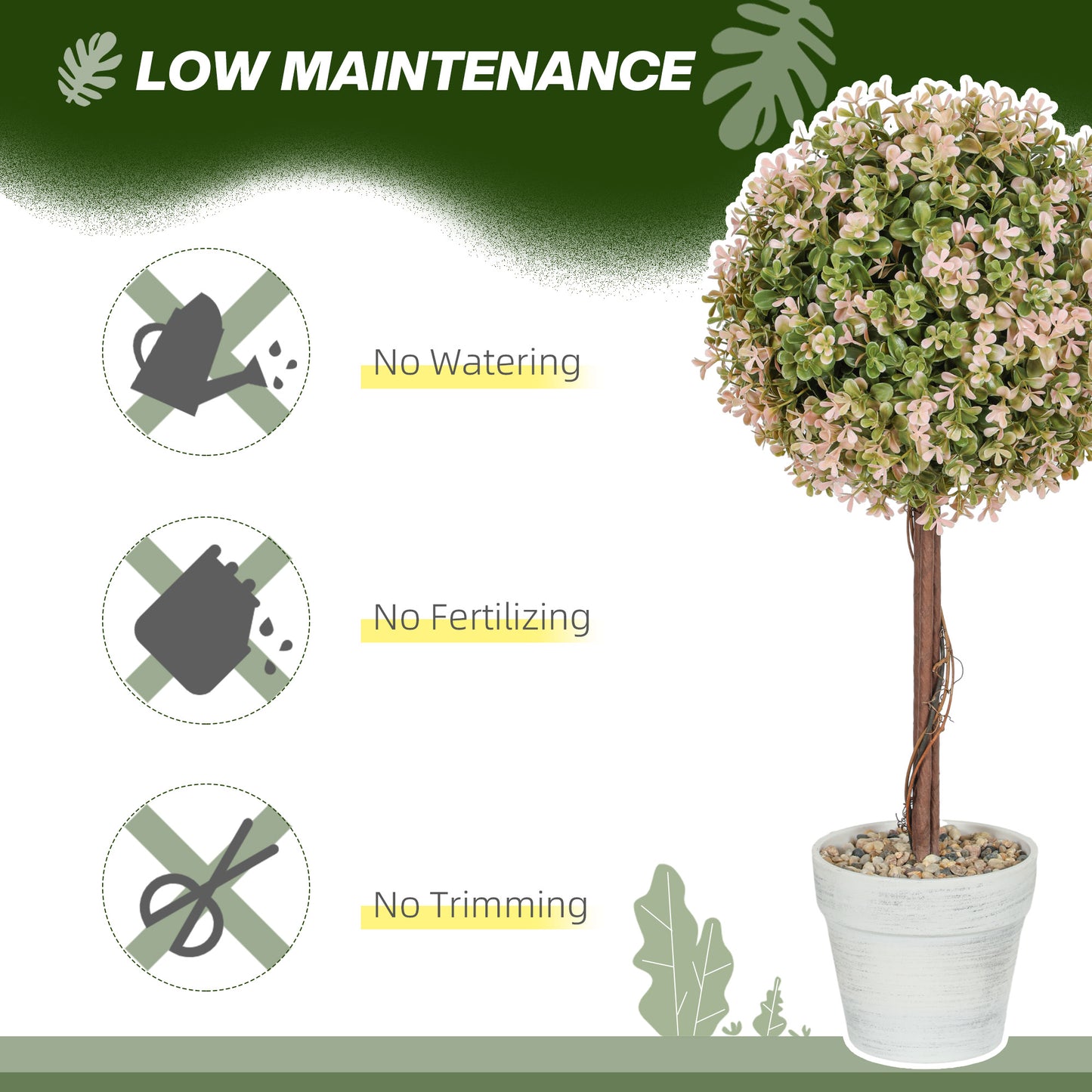 Set of 2 Decorative Artificial Plants, Murraya Flowers in Pot, Fake Plants for Home Indoor outdoor Decor, 60cm, Cream White