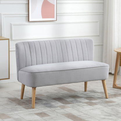 Modern Velvet Double Seat Sofa w/ Wood Frame Foam Padding Soft Comfortable Compact Couch Light Grey