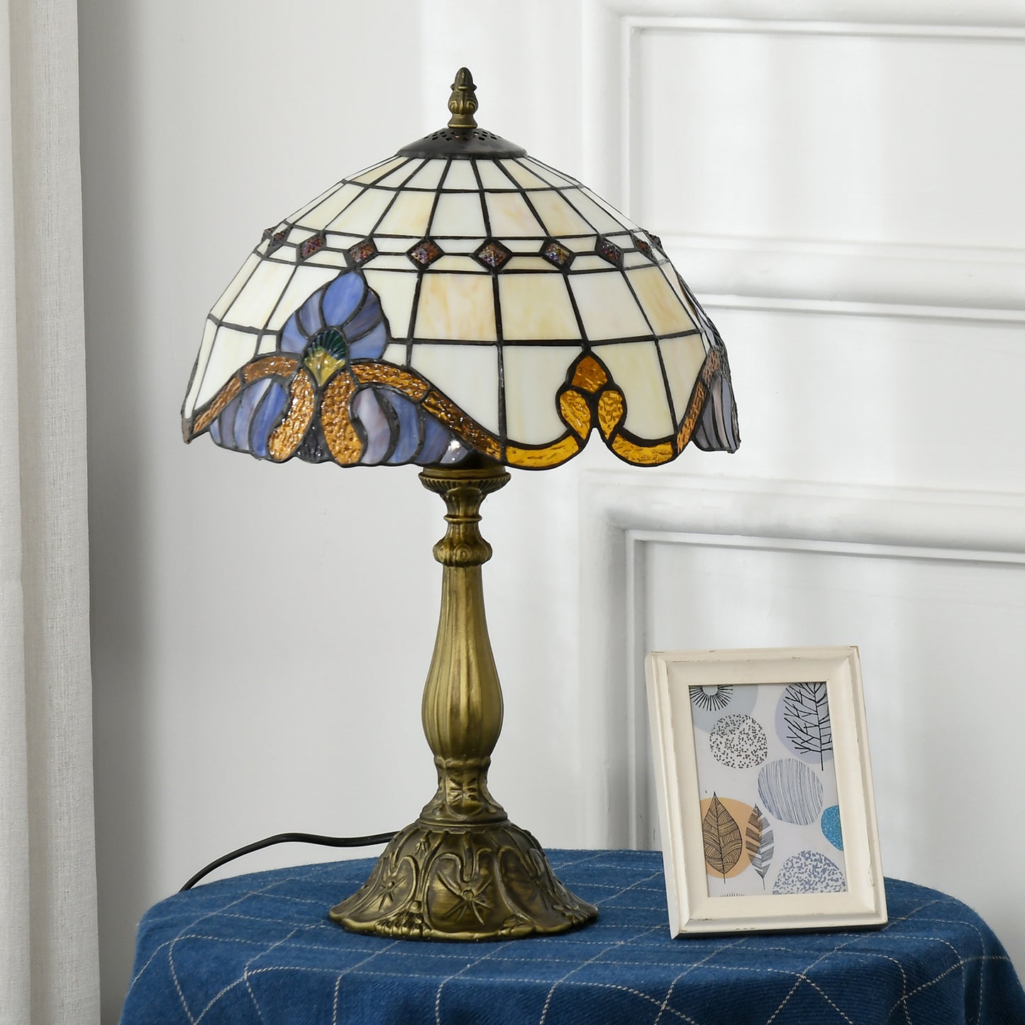 Stained Glass Table Lamp, Handmade Antique Style Bedside Lamp, Decorative Night Light for Bedroom, Living room, Home, Nightstand