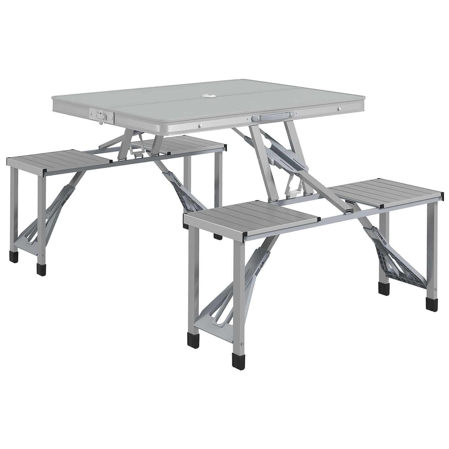 Outsunny Folding Picnic Camping Table with 4 Seats and Umbrella Hole - Grey