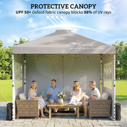 3x3m Pop-Up Canopy Gazebo | UPF50+ Waterproof 210D Oxford Fabric | 3 Detachable Sidewalls | 2 Church Windows | 2 Top Vents & 8 Drainage Holes | 3-Height Steel Frame to 285cm | 4 Guy Ropes & 12 Stakes | Wheeled Carry Bag | Grey