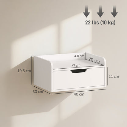 Set of 2 Floating Wall-Mounted Bedside Tables / Nightstands | Drawer & Top Shelf | 10kg | White