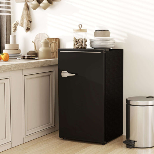 Under Counter Fridge, 85L Small Retro Vintage Style Refrigerator with Chiller Box, Adjustable Thermostat, Glass Shelves, Black