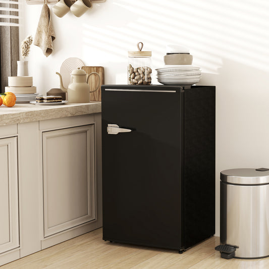Under Counter Fridge, 85L Small Retro Vintage Style Refrigerator with Chiller Box, Adjustable Thermostat, Glass Shelves, Black