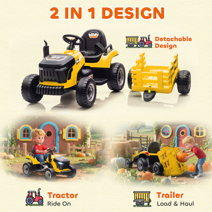 AIYAPLAY 12V Ride on Tractor and Trailer with Remote Control, Music, Shifter, Start-Up Sound, for Kids Ages 3-8 Years