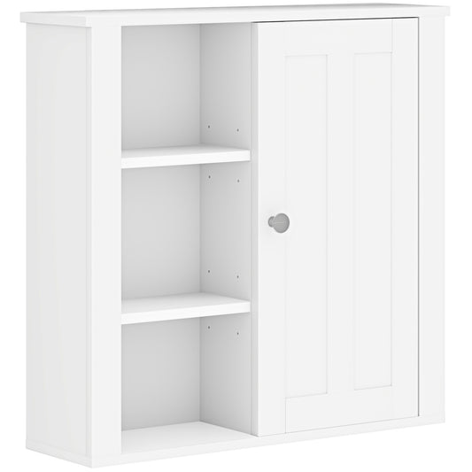 Cabinet, Modern Bathroom Wall Cabinet with Adjustable Shelves and Cupboard, 53W x 15D x 51H cm, White