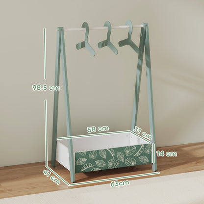 AIYAPLAY Baby Clothing Rack with Hangers, Storage Shelf for Bedroom, Leaf Theme, for Ages 3-6, Green / Pink