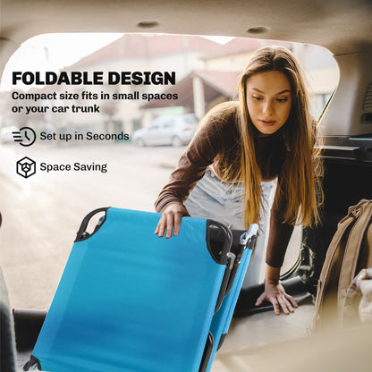 Set of 2 Folding Sun Loungers | 5 Position Back | 190x56cm | Oxford Fabric | Powder Coated Steel | Portable | 120kg | Sky Blue
