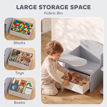 Kids Table and Chair Set | Grey Children's Desk with Storage Bin for Ages 3-5 | 2-in-1 Creative Activity Furniture