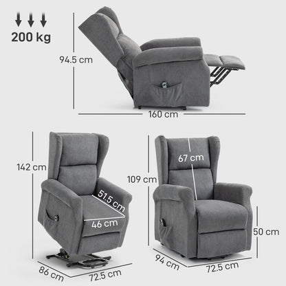 Power Lift Recliner Armchair, Electric Lift Chair, Fabric Riser and Reclining Chair with Remote Control, Side Pockets, Extended Footrest, for Living Room, Charcoal Grey