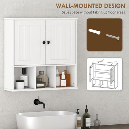 Farmhouse Bathroom Wall Cabinet, Wall Mounted Medicine Cabinet with Adjustable Shelf, Open Compartments, White