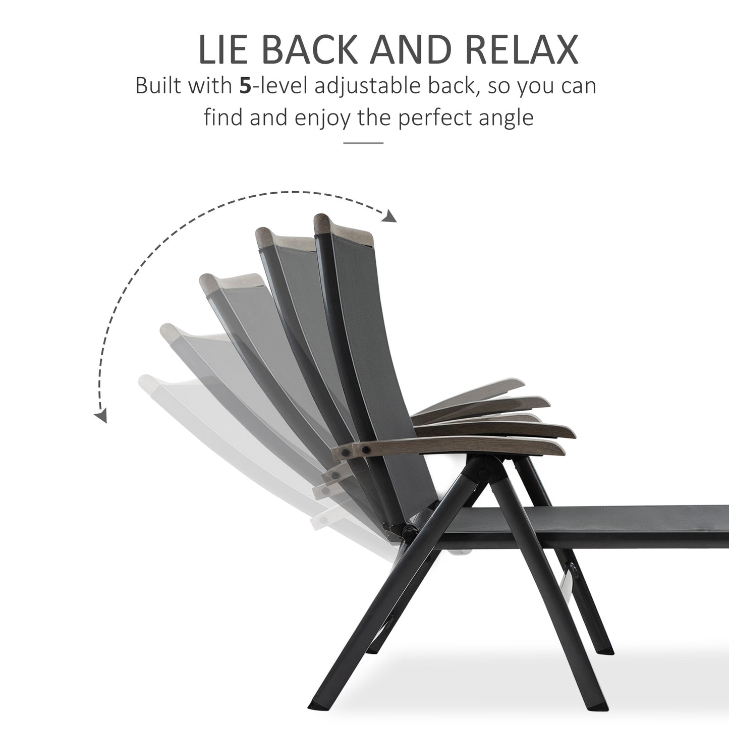 Set of 2 Reclining Sun Loungers | 5-Position Adjustable Backrest | Breathable Mesh Fabric | Powder-Coated Aluminium Frame | 150kg Capacity | Folds Flat | Patio & Garden | Grey