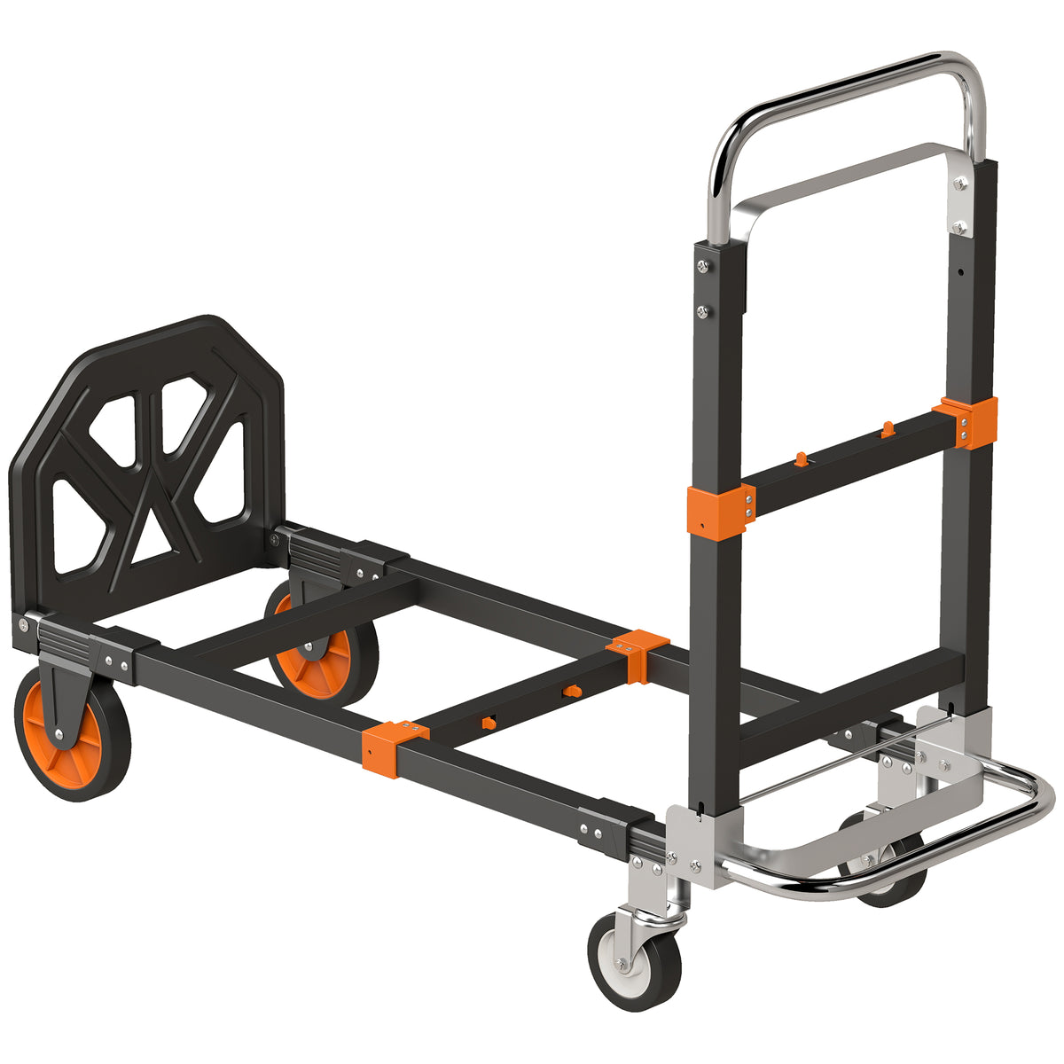 2-in-1 Folding Sack Truck & Platform Trolley | 220kg Flatbed / 120kg Upright | Extendable Frame & Telescopic Handle | Black & Orange