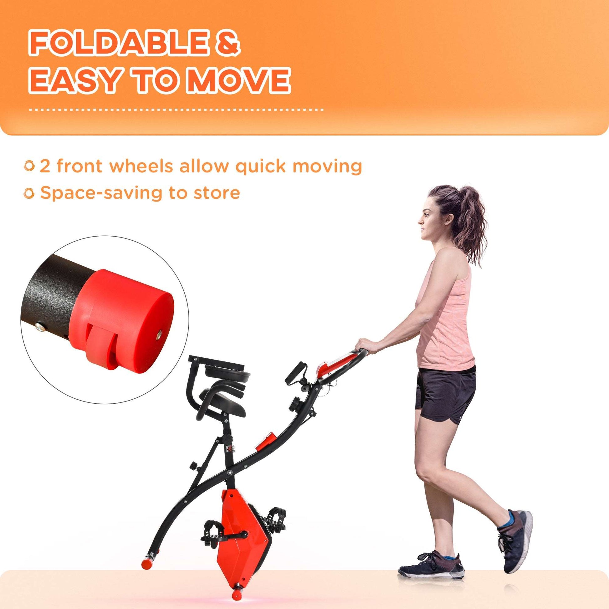 2-In-1 Upright Exercise Recumbent Bike Adjustable Resistance Stationary Fitness Home Gym Foldable w/ Armrests LCD Monitor Cycling Wheels Red