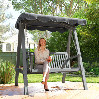 2-Seater Garden Swing Seat with Canopy | Larch Wood Frame | UV-Resistant | 240kg | Grey
