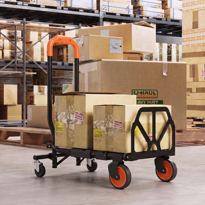 2-in-1 Folding Hand Truck | 120kg Platform Trolley & 75kg Sack Barrow | Steel Frame | Compact Foldaway Design | Black & Orange