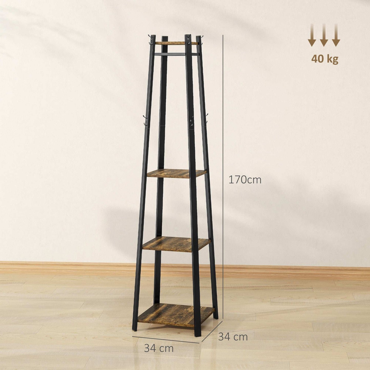 Compact Freestanding Coat Rack -  Black/Brown