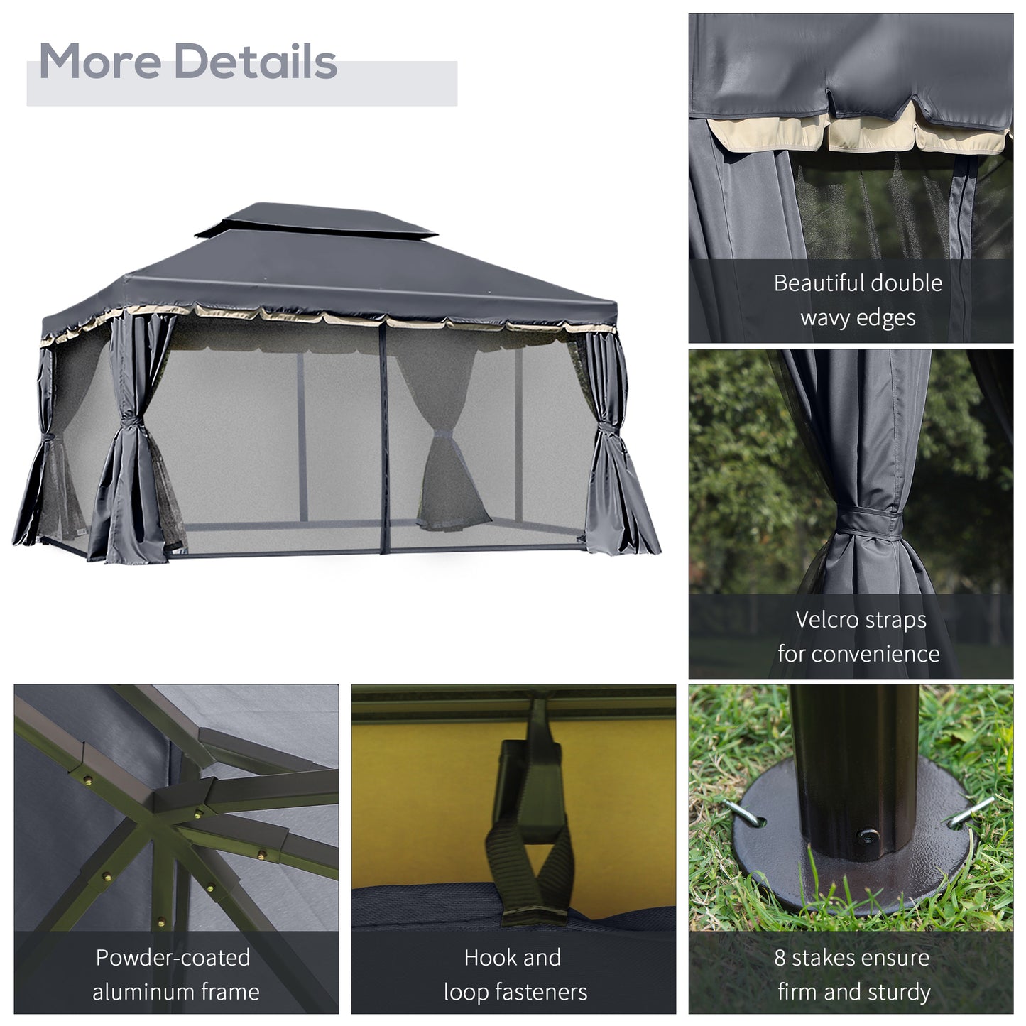 3 x 4m Aluminium Garden Gazebo, Marquee Canopy Shelter Pavilion Party Tent with Nets and Curtains for Garden and Deck, Black