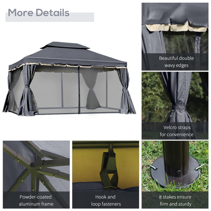 3 x 4m Aluminium Garden Gazebo, Marquee Canopy Shelter Pavilion Party Tent with Nets and Curtains for Garden and Deck, Black
