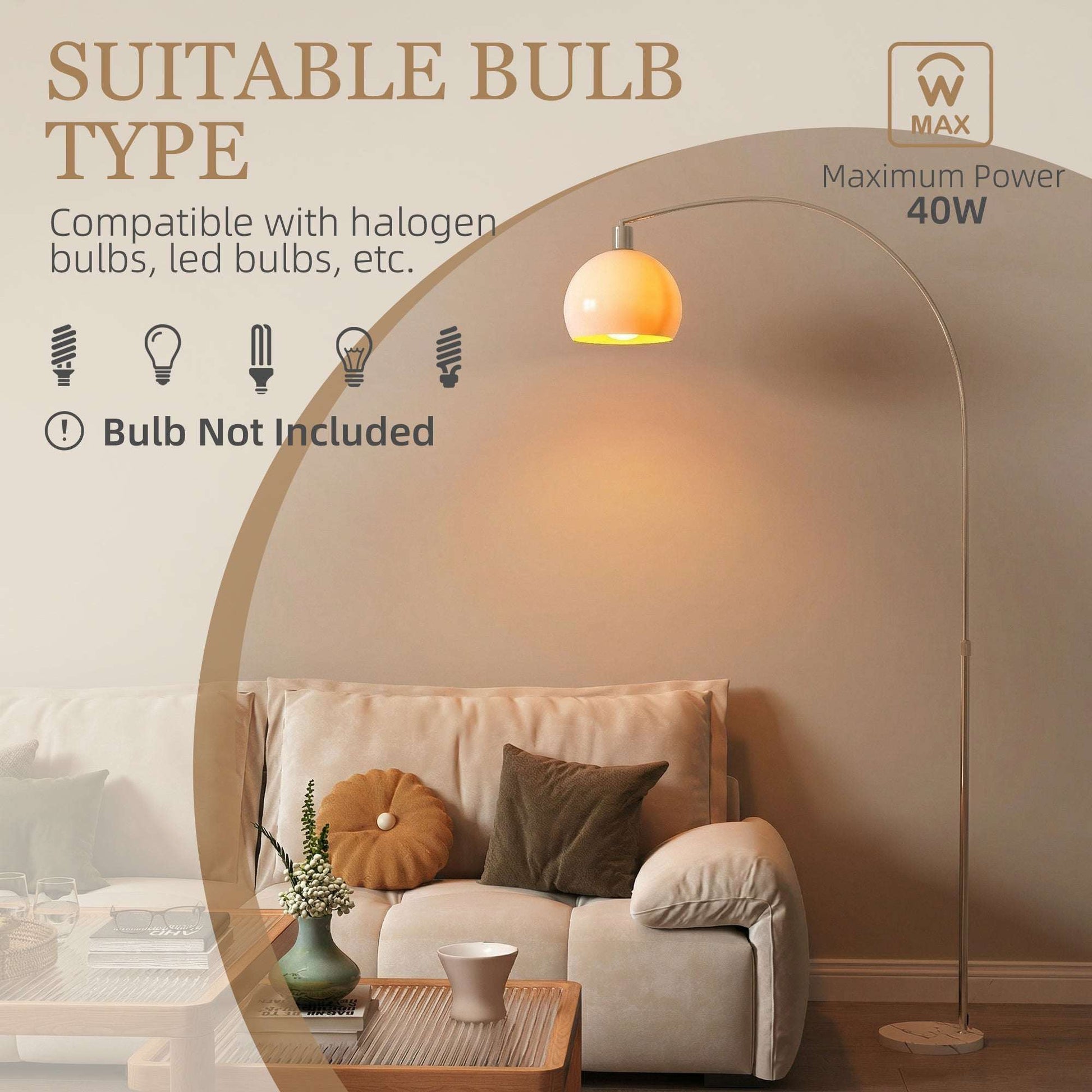 Floor Lamp | Curved Head | Round Shade | Marble Base | Electroplated Nickel Finish | E27 | Foot Switch | 180cm | 40W | White
