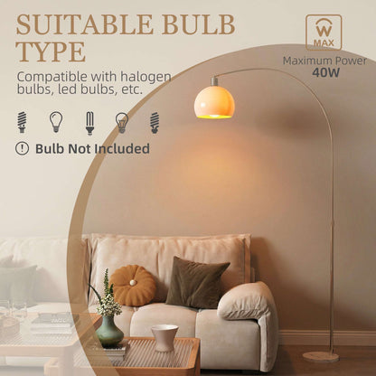 Floor Lamp | Curved Head | Round Shade | Marble Base | Electroplated Nickel Finish | E27 | Foot Switch | 180cm | 40W | White