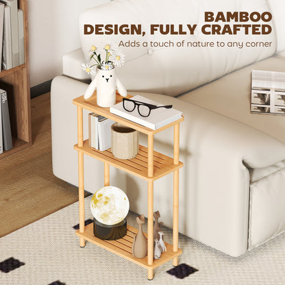 Bamboo Side Table, 3-Tier Slim End Table, Nordic Style, for Living Room, Bedroom, Office, Tool-Free Assembly, Natural Wood Finish