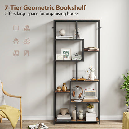 Seven-Tier Geometric Bookcase - Brown/Black
