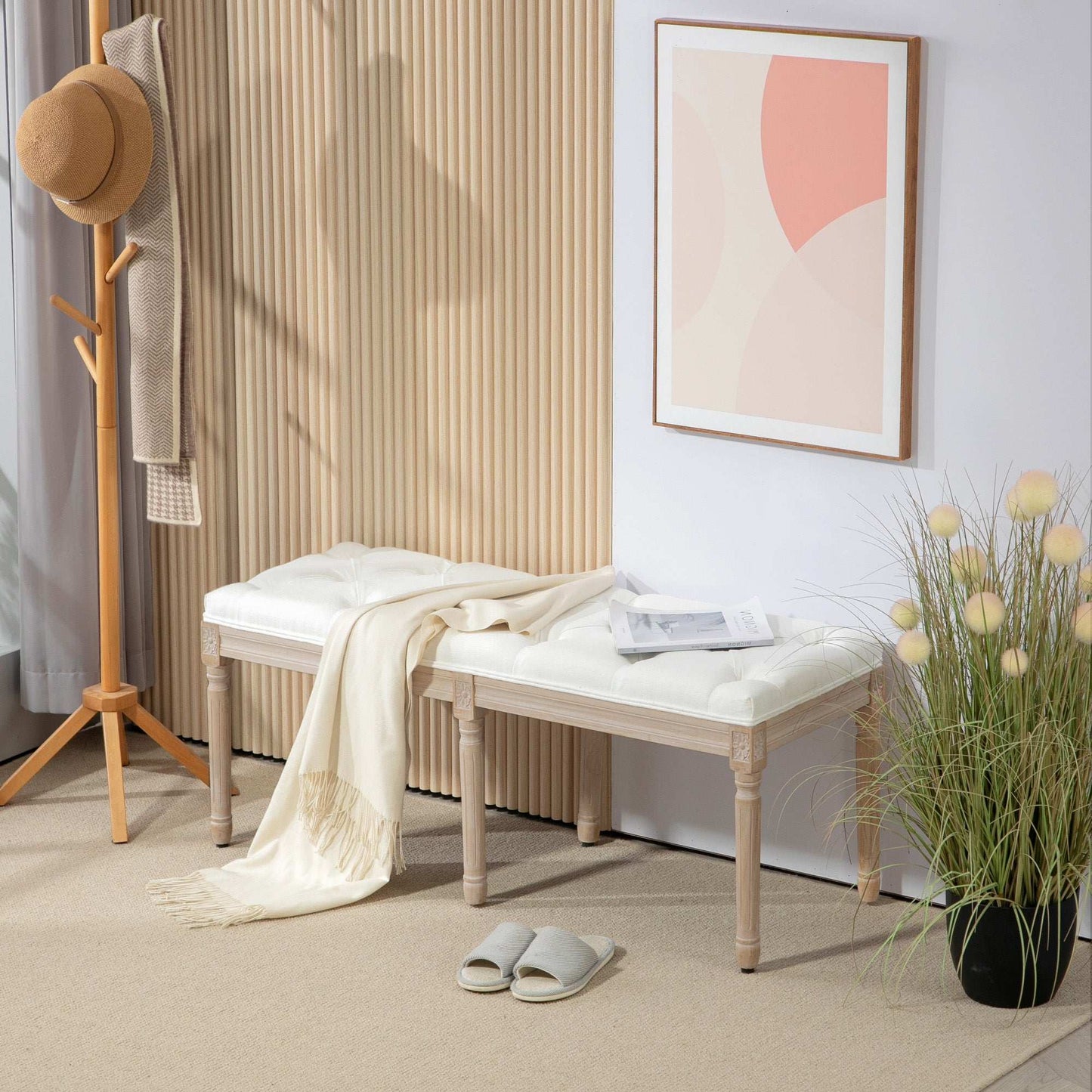 Retro Vintage Style French Look Bed End Bench - Cream White