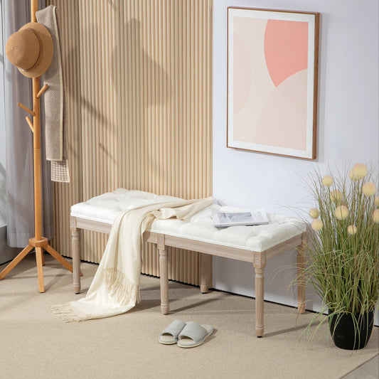 Retro Vintage Style French Look Bed End Bench - Cream White