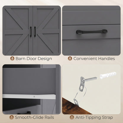 Farmhouse Sideboard with Built-In Charging Station | 2 AC Outlets USB USB-C | 3 Drawers | Adjustable Cabinet Shelf | Open Shelf | 120x35x95cm | 55kg | Melamine | TV Stand to 42in | Grey