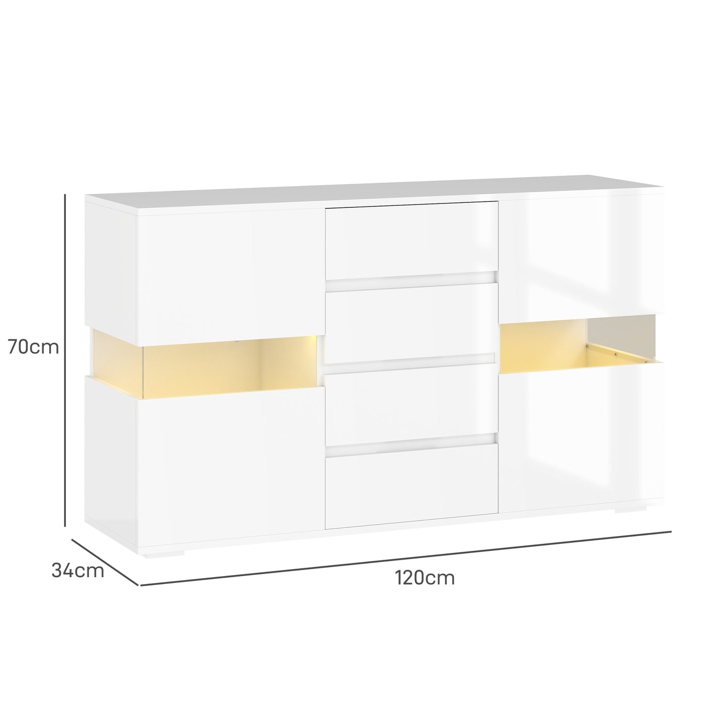LED Light Sideboard Unit Cabinet - High Gloss White