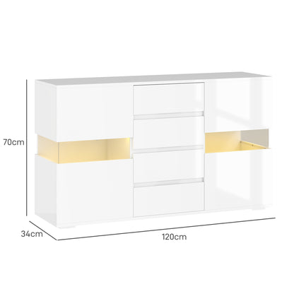 LED Light Sideboard Unit Cabinet - High Gloss White