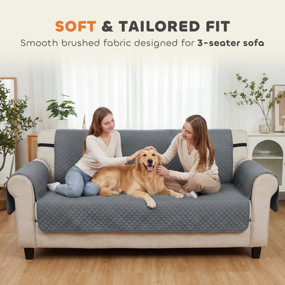 Waterproof 3-Seater Sofa Cover for Dogs, Cats & Pets | Non-Slip Backing & Elastic Straps | 2 Armrest Pockets | Machine Washable | Brushed Multi-Layer Fabric | 306x177cm | Grey