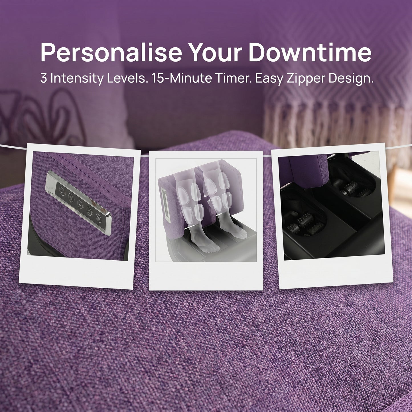 2-in-1 Foot & Calf Massager Ottoman | Heat | 360° Air Compression | 3 Modes & Intensities | Washable Sleeves | Purple & Black