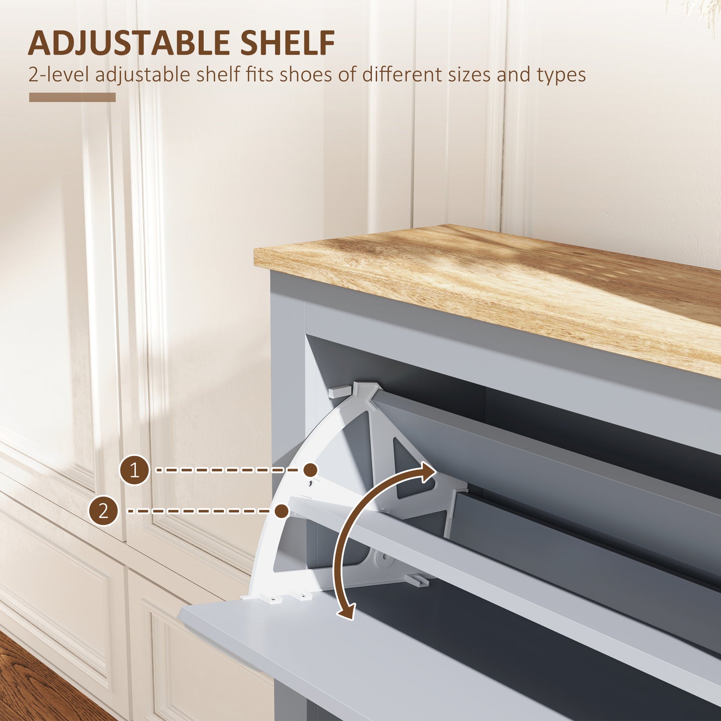 2 Drawer Shoe Cabinet Modern Narrow Shoe Cupboard Hallway Wooden Storage Organiser with Flip Doors Adjustable Shelf for 6-12 Pairs