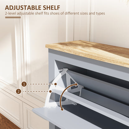 2 Drawer Shoe Cabinet Modern Narrow Shoe Cupboard Hallway Wooden Storage Organiser with Flip Doors Adjustable Shelf for 6-12 Pairs