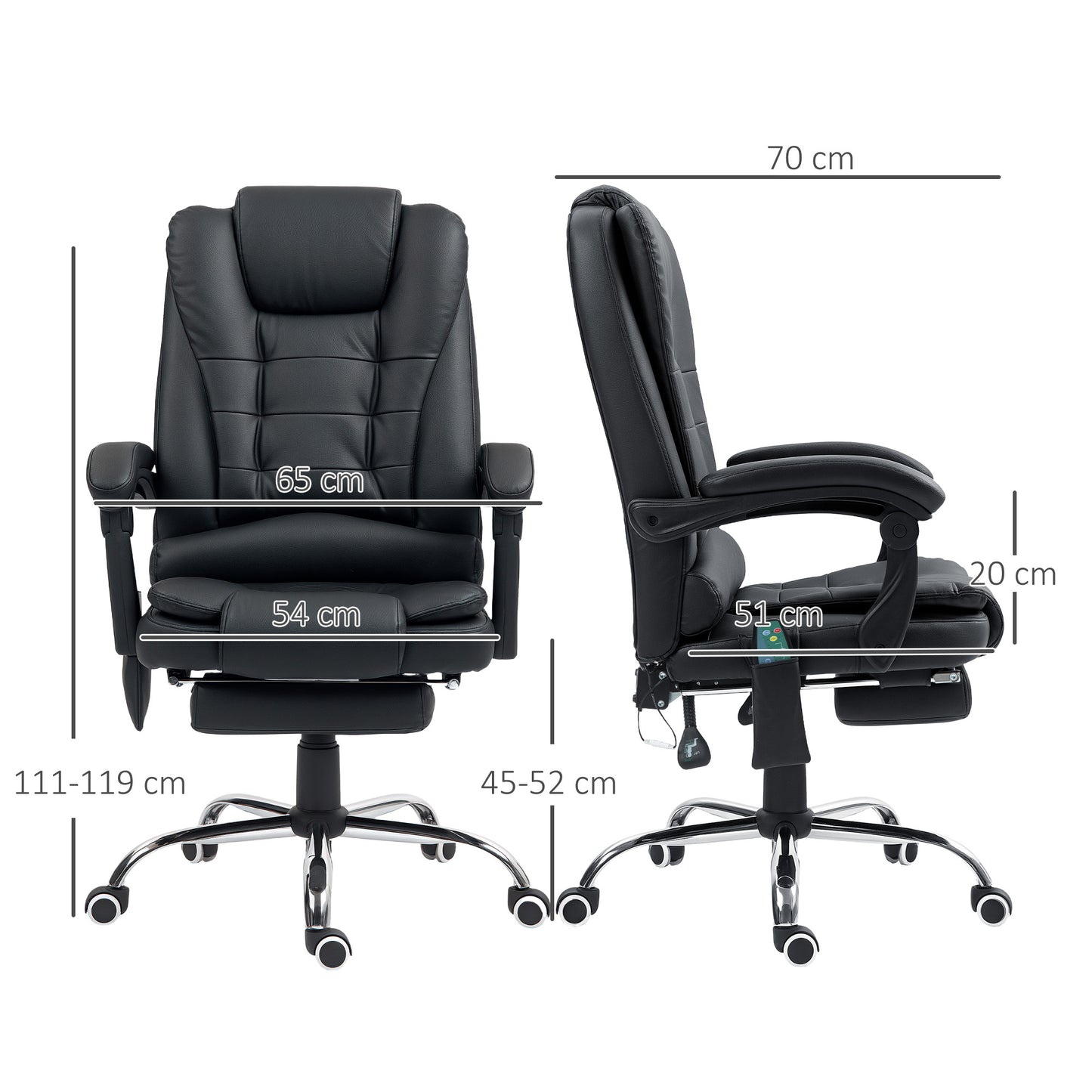 Heated Massage Executive Office Chair | 6 Point Vibration | High Back PU Leather | 135° Recline & Footrest | 360° Swivel | 45-52cm Height | 113kg | Black