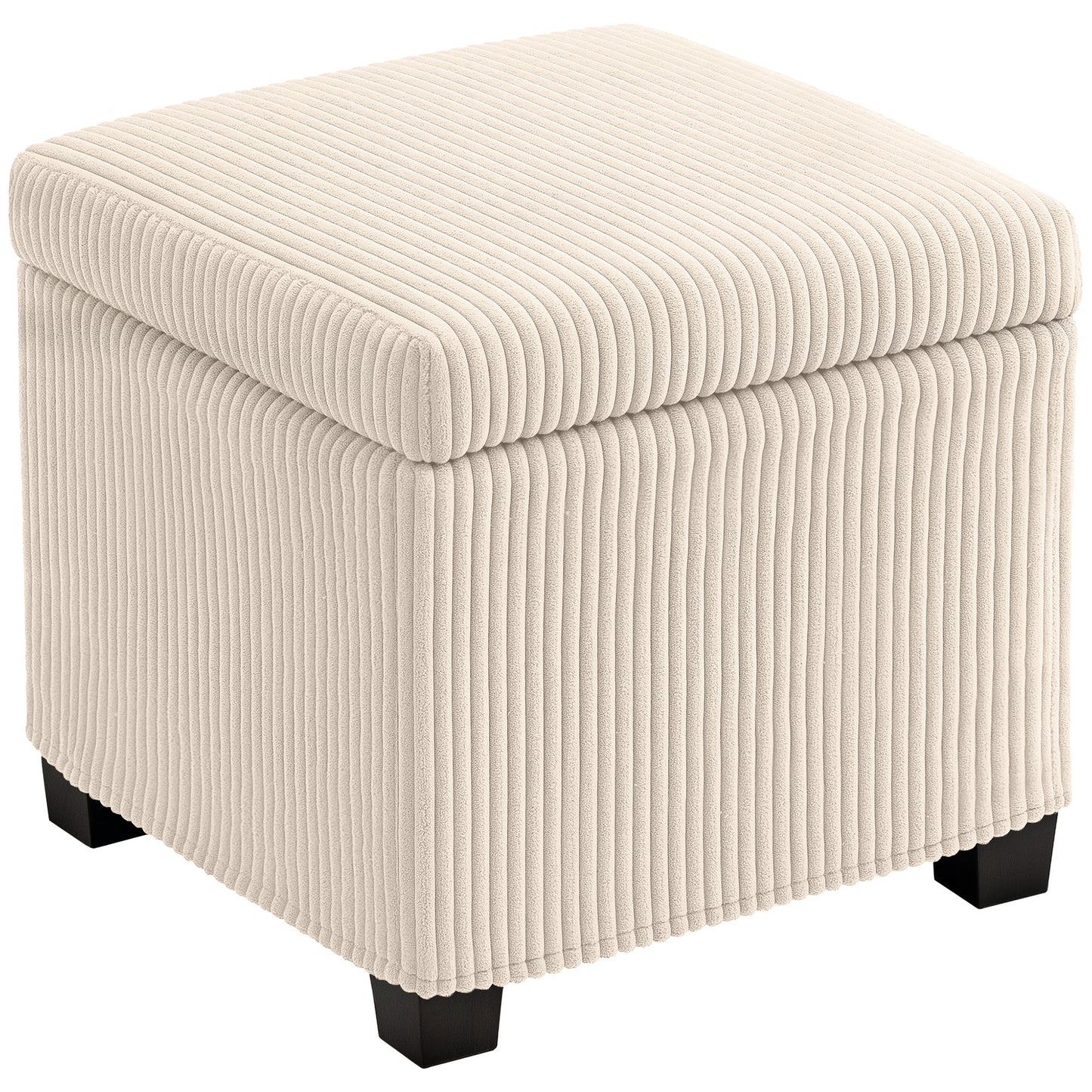 Storage Ottoman Bench, Corduroy Footstool with Removable Lid and Legs, 40cm Storage Chest Box for Living Room, Bedroom, Hallway, Beige