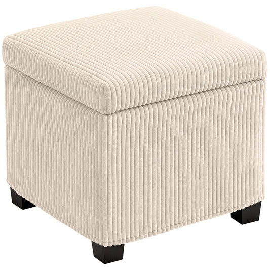 Storage Ottoman Bench, Corduroy Footstool with Removable Lid and Legs, 40cm Storage Chest Box for Living Room, Bedroom, Hallway, Beige