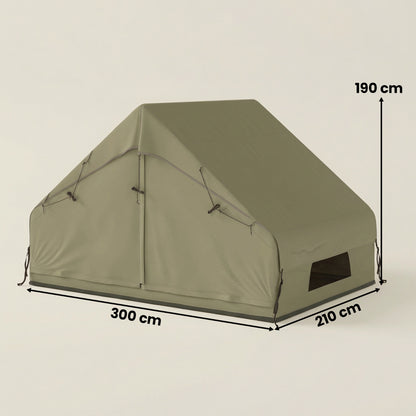 Inflatable Camping Tent | 2-4 Person | 5-Min Setup | Waterproof Oxford | Level 4 Wind | 300x210x190cm | Army Green