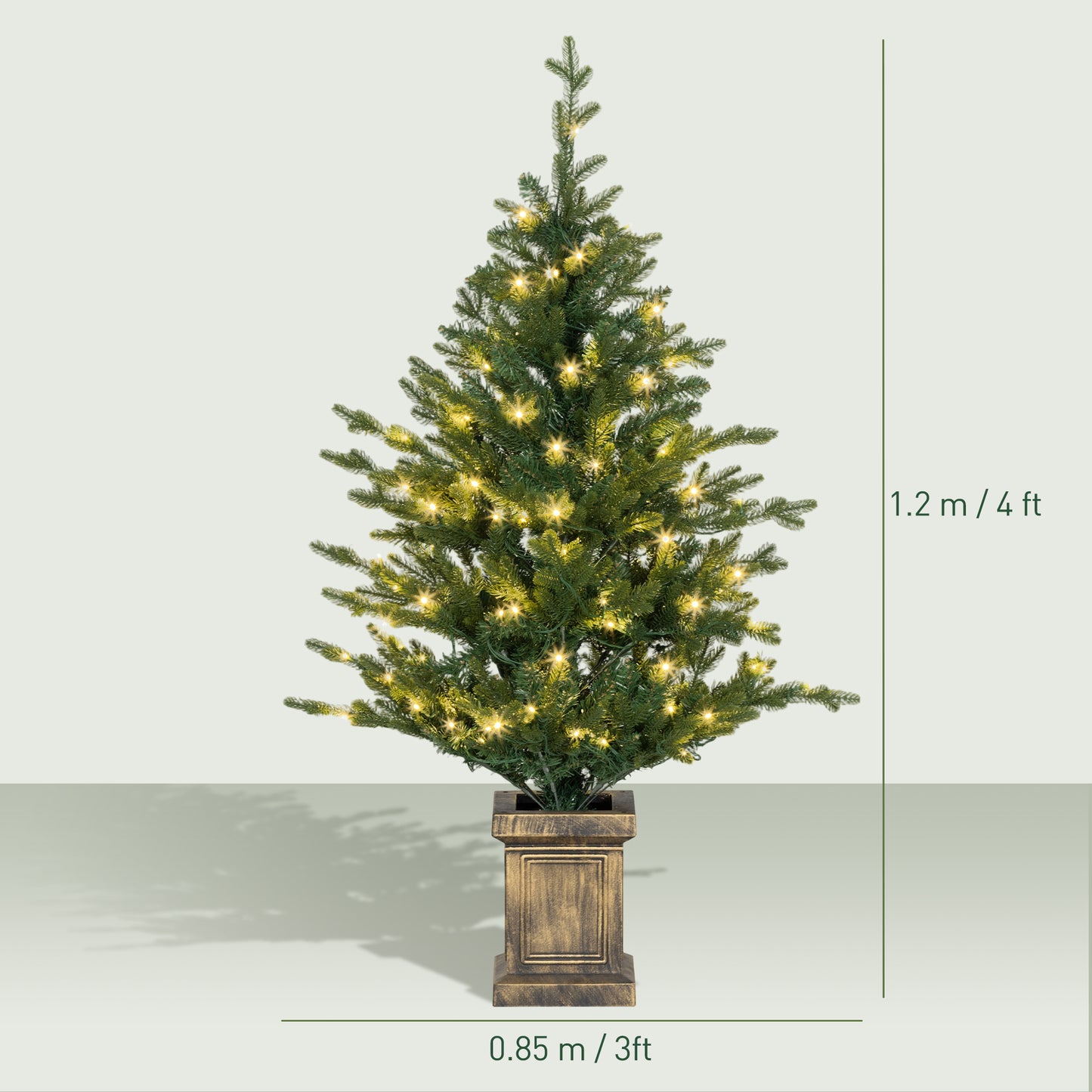 Set of Two Artificial 4ft Christmas Trees, with Lights - Green