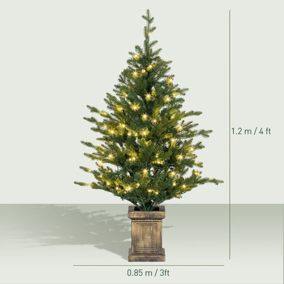 Set of Two Artificial 4ft Christmas Trees, with Lights - Green