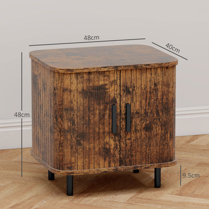 Nordic Bedside Table | Roller Shutter Sliding Doors | 2-Tier Storage | Melamine Surface | Steel Legs | 90kg | 48x40x48cm | Rustic Brown
