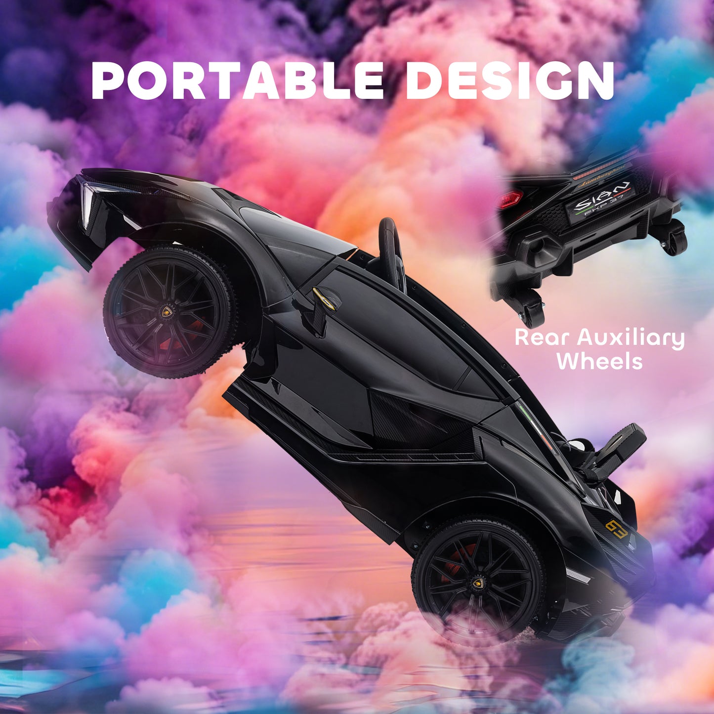 Lamborghini Sian Licensed 12V Kids Electric Ride On Car | Dual Motors | Remote Control | Lights & Music | Seatbelt | Black