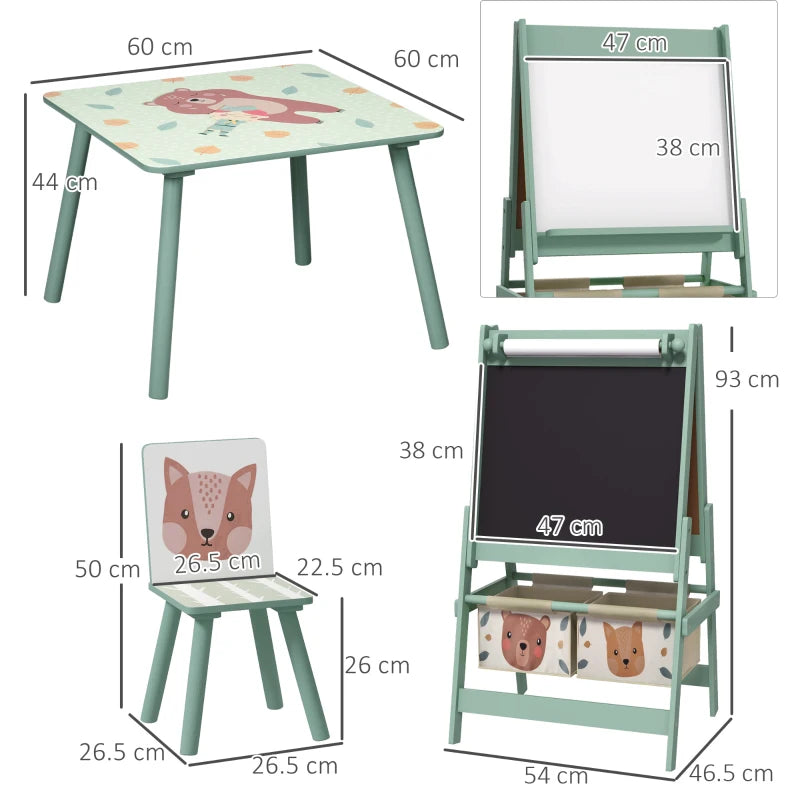 Kids Table and Chair Set And Kids Easel With Paper Roll, Storage Baskets, Kids Activity Furniture Set