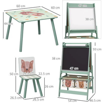 Kids Table and Chair Set And Kids Easel With Paper Roll, Storage Baskets, Kids Activity Furniture Set