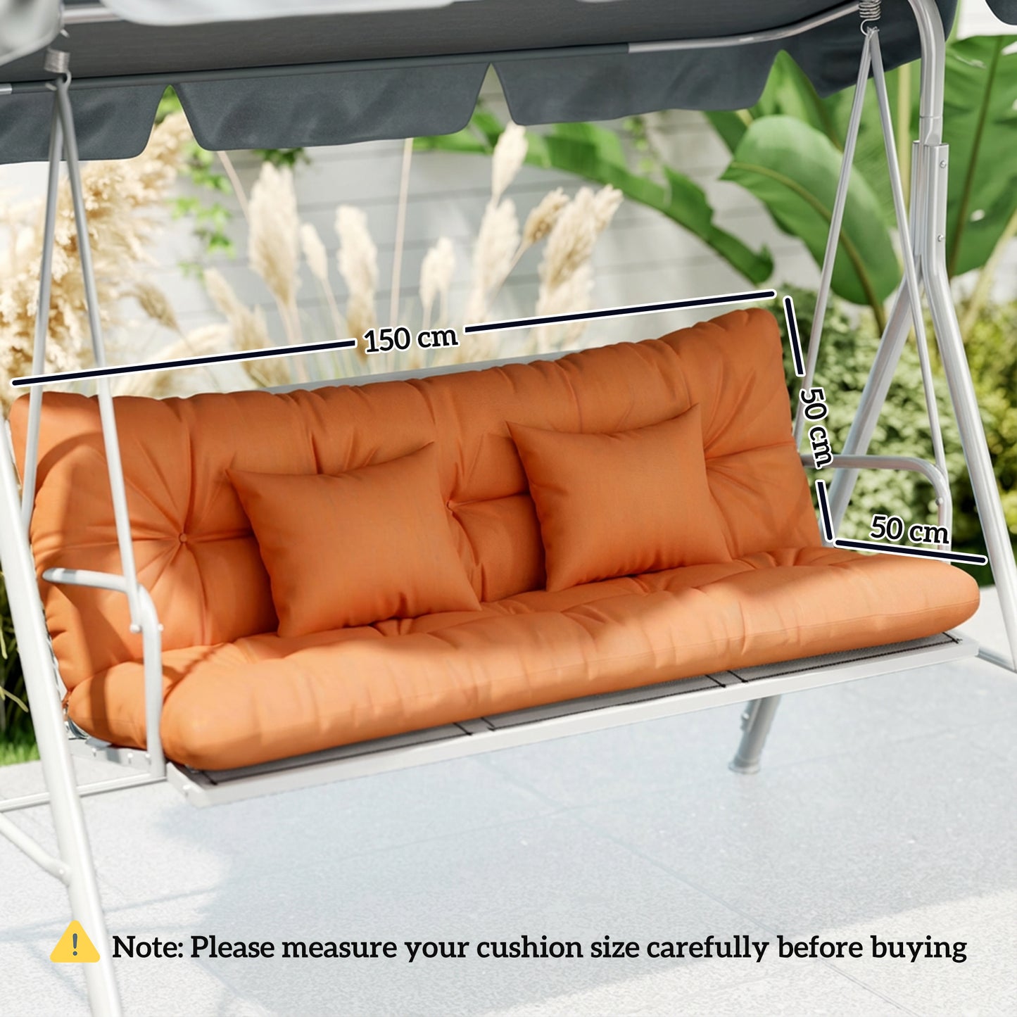 3-Seater Garden Cushion Set | Seat & Back Cushion + 2 Pillows | Water Repellent | Tufted | Orange